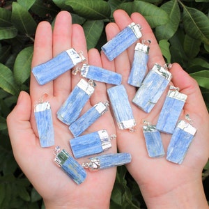 Kyanite Blade Pendant, Silver Plated: Crystal Healing, Stone for Necklace (Blue Kyanite Blade, Pendant)