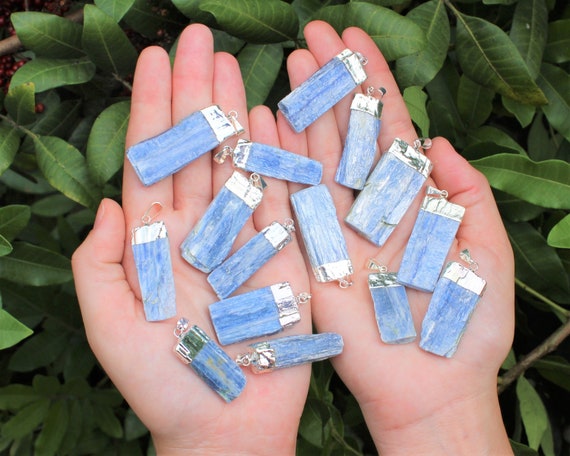 Kyanite Blade Pendant, Silver Plated: Crystal Healing, Stone for Necklace (Blue Kyanite Blade, Pendant)