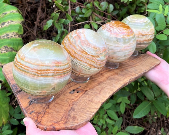 HUGE Green Onyx Crystal Sphere with Stand, 4" Crystal Sphere ('A' Grade, Onyx Sphere, Green Onyx Sphere, Healing Crystal, Home Decor)