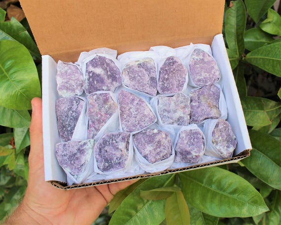 Lepidolite Natural Rough Stone Box - Choose 10 or 15 Pieces - A Grade Raw Lepidolite Crystals