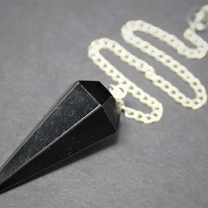 Black Obsidian Pendulum, Faceted (Black Obsidian Crystal Pendulum, Gemstone Dowsing Pendulum, Divination Tool)