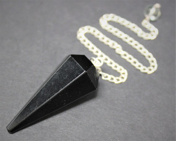 Black Obsidian Pendulum, Faceted (Black Obsidian Crystal Pendulum, Gemstone Dowsing Pendulum, Divination Tool)