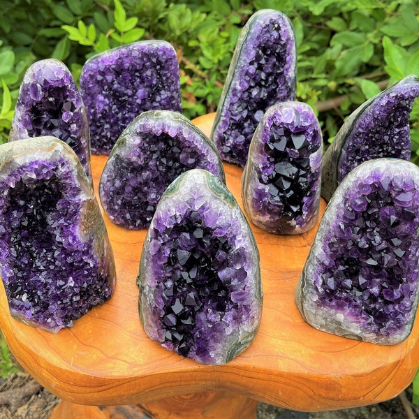 Polished Amethyst Cut Base Clusters, 'A' Grade Crystal Geodes - Choose Size (Brazilian Amethyst Standing Specimens)