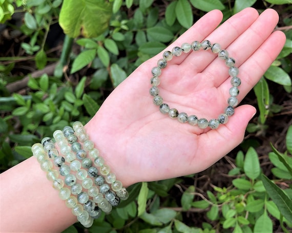 Prehnite Bead Bracelet: 8 mm Round Crystals (Premium Grade Strech Gemstone Bracelet)