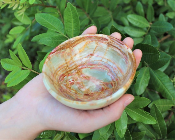 Green Onyx Crystal Bowl, Large 4" Diameter Onyx Stone Bowl (Decorative Crystal Bowl, Stone Bowl, Natural Onyx Bowl)