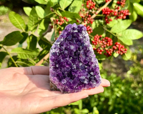 Medium Amethyst Cut Base Clusters, Stunning Amethyst Crystal Quartz Geodes: 5 - 7 oz (A Grade, Uruguayan Amethyst Free Standing Crystal)