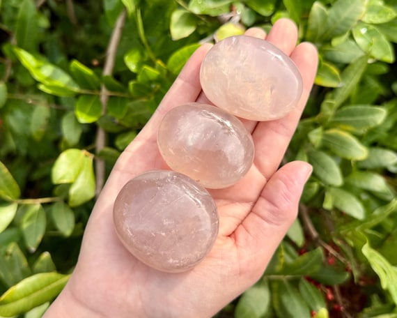 Blue Rose Quartz Hand Polished Stones: Choose How Many ('A' Grade Polished Blue Rose Quartz Pebbles, Blue Rose Quartz Palm Stones)
