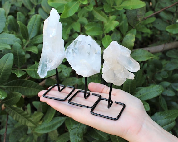 Clear Quartz Cluster on Stand, Quartz Crystal Cluster Mini Pin - Choose How Many (Free Standing Clear Quartz Crystals On Metal Stand)