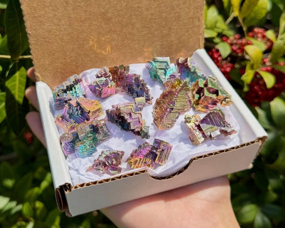 Rainbow Bismuth Crystal Gift Box, 10 - 14 Pieces ('A' Grade Bismuth Specimens)