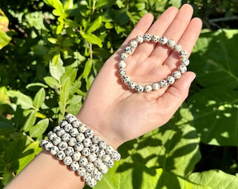 Dalmatian Jasper Bead Bracelet - 8mm Crystal Bracelet - Genuine Gemstone Jewelry Gift for Her