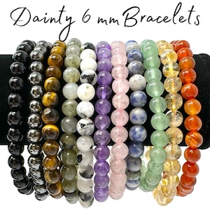 Gemstone 6 mm Dainty Bead Bracelets: BUY 3 GET 1 FREE - 6 mm Rounded Stone Natural Crystal Bracelets (Minimalist Gemstone Bracelets)