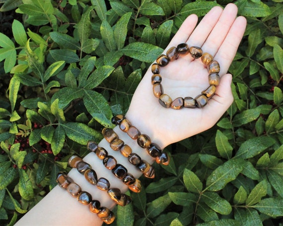 Gold Tiger Eye Tumbled Gemstone Bracelet: 6-8 mm Stones (Premium Grade Stretch Nugget Bracelet)