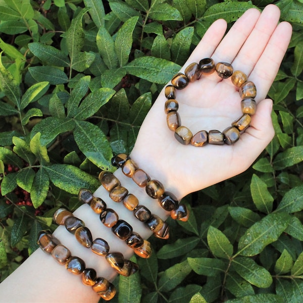 Gold Tiger Eye Tumbled Gemstone Bracelet: 6-8 mm Stones (Premium Grade Stretch Nugget Bracelet)