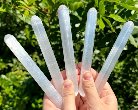 Selenite Massage Wand, 6" LARGE Crystal Wand (Premium Quality Polished Selenite Wand, Healing Crystals)