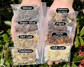 Resin Incense Sampler Set of 8: Benzoin - Dark Copal - Dragons Blood - Frankincense - Frank/Myrrh - Myrrh - Opoponax - White Copal