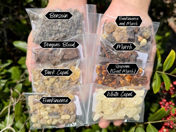 Resin Incense Sampler Set of 8: Benzoin - Dark Copal - Dragons Blood - Frankincense - Frank/Myrrh - Myrrh - Opoponax - White Copal