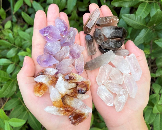 Mixed Amethyst, Citrine, Smokey Quartz & Clear Quartz Crystal Points: Choose Ounces or lbs Wholesale Bulk Lots (Assorted Crystal Points)