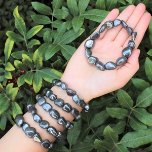 Hematite Tumbled Gemstone Bracelet: 6-8 mm Stones (Premium Grade Stretch Nugget Bracelet)