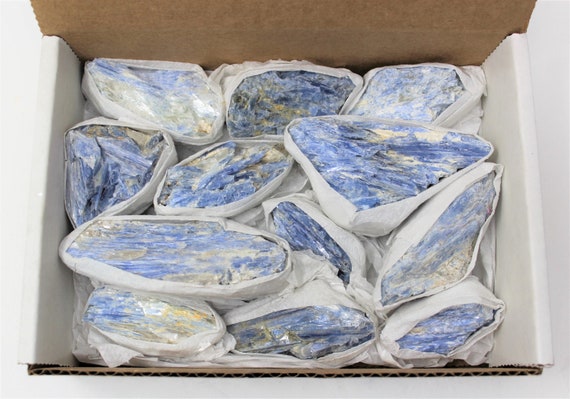 Natural Blue Kyanite in Matrix Crystal Chunks: 9-12 Piece Box Lot (Premium Grade)