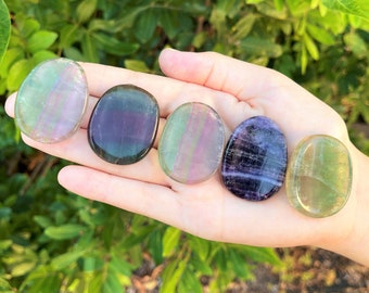 Fluorite Worry Stone - Choose How Many (Smooth Polished Worry Stone, Fluorite Palm Stone, Gemstone Pocket Stone)