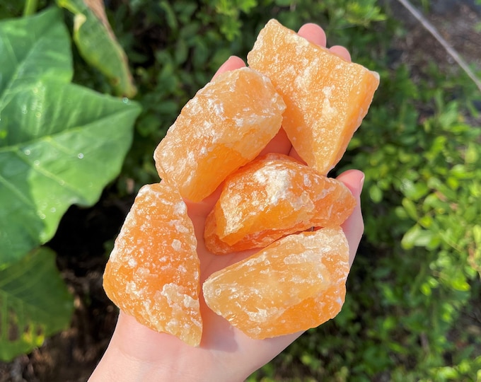 LARGE Rough Orange Calcite Natural Stones, 2 - 3": Choose How Many Pieces (Premium Quality 'A' Grade, Raw Orange Calcite Crystals)