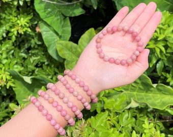 Rhodonite Bead Bracelet: 8 mm Round Crystals (Stretch Gemstone Bracelet)