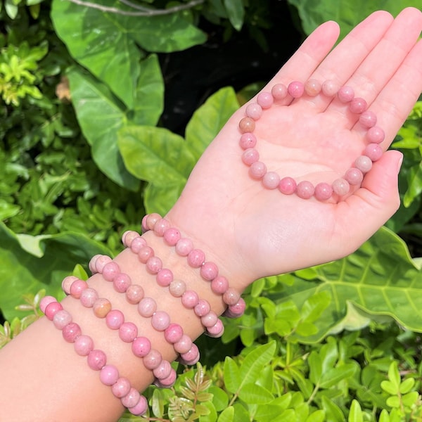 Rhodonite Bead Bracelet: 8 mm Round Crystals (Premium Grade Stretch Gemstone Bracelet)