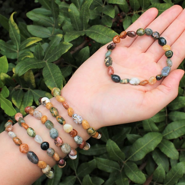 Sea Jasper Tumbled Gemstone Bracelet: 6-8 mm Stones (Premium Grade Stretch Nugget Bracelet)