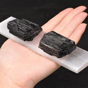 6" Polished Selenite Charging Station & 2 Extra Grade Black Tourmaline Logs