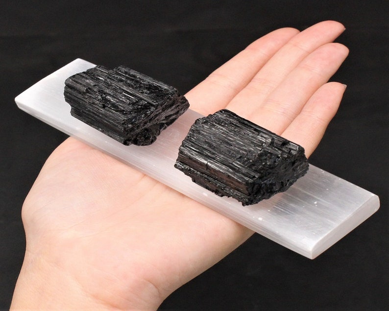 6" Polished Selenite Charging Station & 2 Extra Grade Black Tourmaline Logs