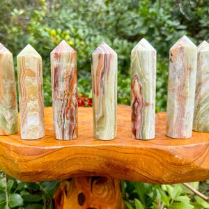 Green Onyx Obelisk, 4 - 4.5" (8-Sided Premium Quality Green Onyx Obelisk, Green Onyx Crystal Tower, Home Decor)