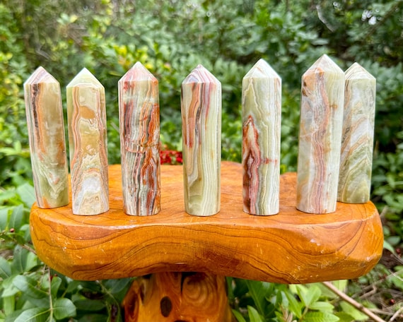 Green Onyx Obelisk, 4 - 4.5" (8-Sided Premium Quality Green Onyx Obelisk, Green Onyx Crystal Tower, Home Decor)