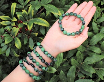 Ruby Zoisite Tumbled Gemstone Bracelet: 6-8 mm Stones (Premium Grade Stretch Nugget Bracelet)