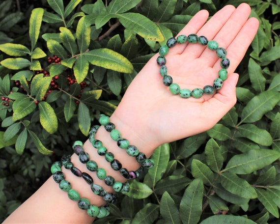 Ruby Zoisite Tumbled Gemstone Bracelet: 6-8 mm Stones (Premium Grade Stretch Nugget Bracelet)