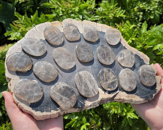 Smoky Quartz Palm Stone: Medium Size, Stone Shape Oval (Smooth Polished Smoky Quartz Worry Stone, Smoky Quartz Gemstone)