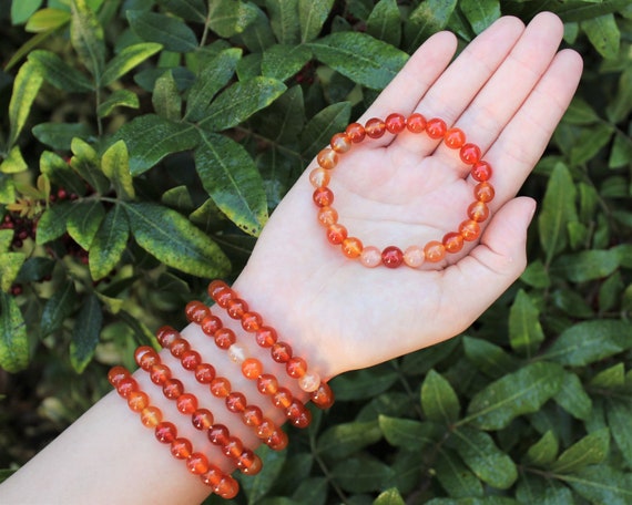 Carnelian Bead Bracelet: 6 mm or 8 mm Round Crystals (Premium Grade Stretch Gemstone Bracelet)