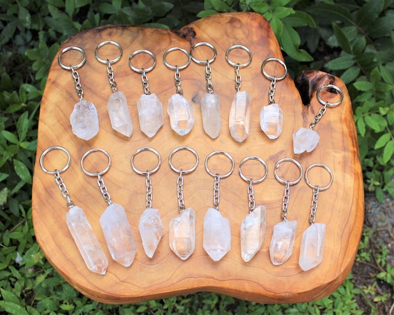 Clear Quartz Crystal Point Keychain - Choose How Many (Premium Quality Natural Quartz Point Key Chain, Raw Quartz Point)