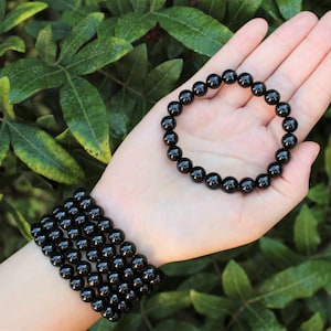 Jet Bead Bracelet: 8 mm Round Crystals (Jet Bracelet, Premium Grade Stretch Nugget Bracelet)