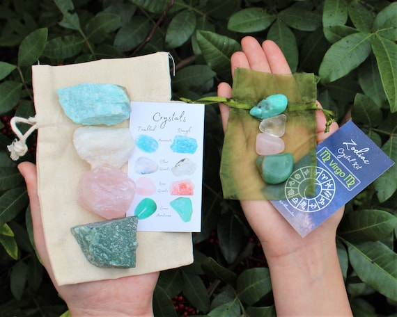 Virgo Zodiac Crystal Kit, 4 Birthstones in an Organza Pouch: You Choose Rough or Tumbled Stones, or Both! (Crystal Gift Kits)