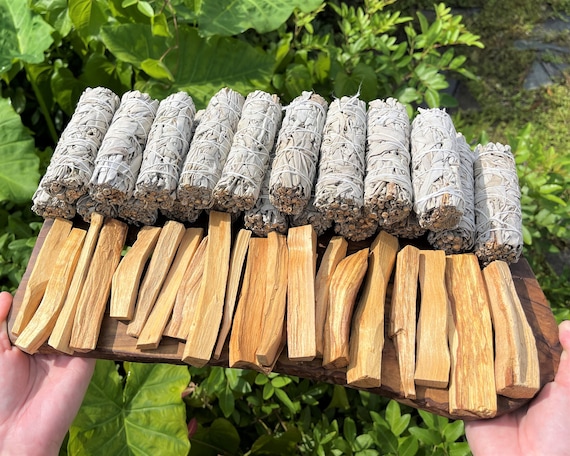 20 White Sage Smudge + 20 Palo Santo Sticks WHOLESALE BOX Bundle (4" White Sage Smudge & Palo Santo Holy Wood, House Cleansing)