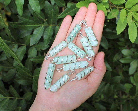 Amazonite Spiral Wire Wrapped Point Pendant / Necklace (Amazonite Point Pendant, Crystal Pendant, Coil Wire Wrapped Amazonite Necklace)