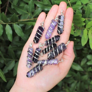 Amethyst Spiral Wire Wrapped Point Pendant / Necklace (Amethyst Point Pendant, Crystal Pendant, Coil Wire Wrapped Amethyst Necklace)