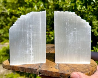 Selenite Crystal Book Ends - Large White Stone Bookends - 4.5" Tall x 3" Wide