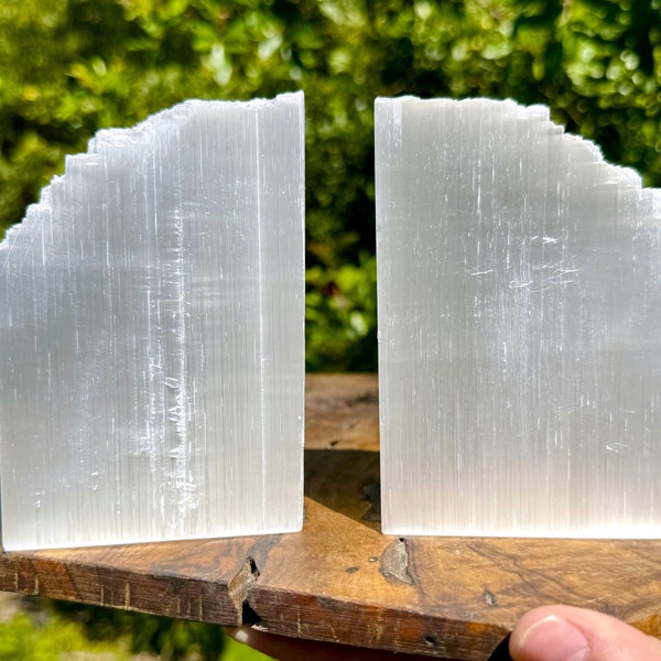 Selenite Book Ends - Beautiful LARGE White Selenite Crystal Book Ends, 4.5" Tall x 3" Wide (Premium Quality Selenite Home Decor Bookends)