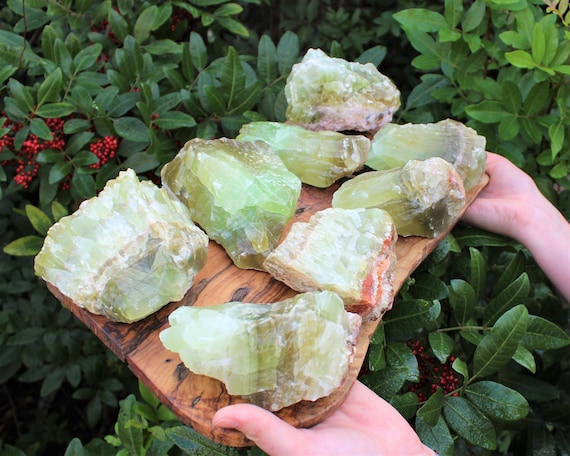 JUMBO Rough Green Calcite Natural Crystals With Polished Sides: Choose Size ('AAA' Grade, Emerald Calcite Crystal, Raw Green Calcite)
