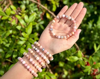 Pink Opal Bead Bracelet - 8mm Crystal Bracelet - Genuine Gemstone Jewelry Gift for Her