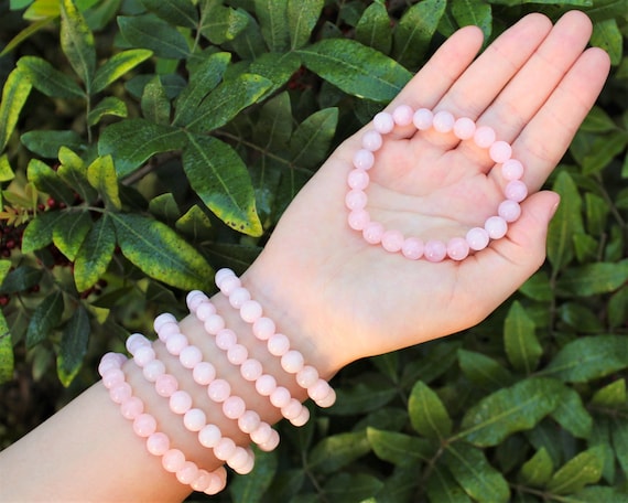 Rose Quartz Bead Bracelet: 6 mm or 8 mm Round Crystals (Premium Grade Stretch Gemstone Bracelet, Love Stone Bracelet)