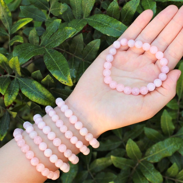 Rose Quartz Bead Bracelet: 6 mm or 8 mm Round Crystals (Premium Grade Stretch Gemstone Bracelet, Love Stone Bracelet)