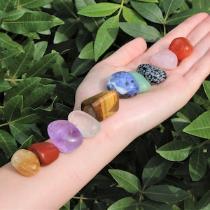 Beginners Crystal Kit, 10 pcs In Velvet Pouch - Most Popular Tumbled Crystals (Chakra Protection Healing Sets)