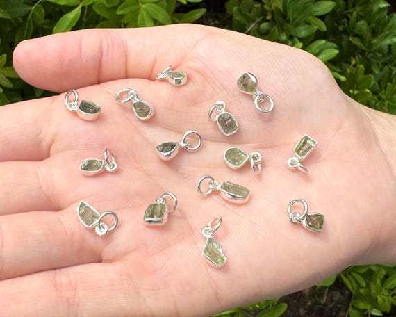 Genuine Moldavite Crystal Pendants - 925 Sterling Silver Moldavite Pendant / Necklace (Premium Quality Raw Moldavite Jewelry, Czech Repubic)